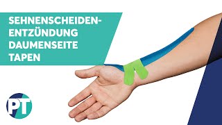 Sehnenscheidenentzündung  QuervainKrankheit Tapen » Tape Anleitung » PhysioTape [upl. by Adnema]