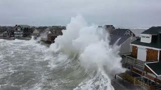 02022021 Scituate MA  Drone shots of massive waves crash into homes flooded and damaged homes [upl. by Ngo152]