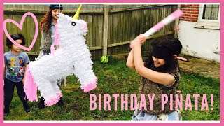 Alicia’s Birthday Party unicorn piñata With hilarious results l Bowie Family Vlogs [upl. by Ajiram]