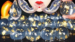 ASMR CLEAR 24K GOLD EDIBLE WATER BOTTLE NO PLASTIC HONEY JELLY GIANT POPPING BOBA EATING SOUNDS [upl. by Mcgee]