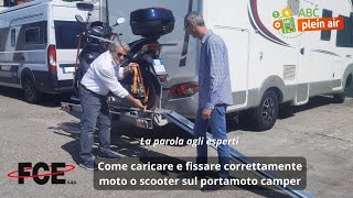 Come caricare e fissare correttamente moto o scooter sul portamoto camper  FCE SAS [upl. by Elitnahc]