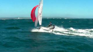 420 sailing reach with spinnaker 35 knots [upl. by Kevon]