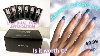 TRYING MOROVAN POLYGEL NAIL KIT FROM AMAZON  GLITTER FRENCH TIP NAIL ART [upl. by Kosey657]