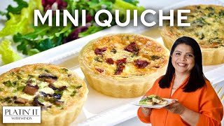 Super EASY Mini Quiche Recipe  Quiche 3 Ways [upl. by Ynaffad300]