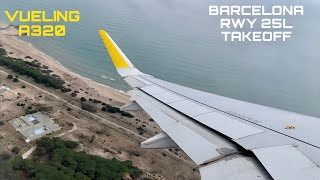 Vueling  Airbus A320  Pushback Safety Message Startup Taxi amp Takeoff from Barcelona [upl. by Anassor]