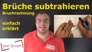 Brüche subtrahieren Minus  Bruchrechnung  einfach erklärt  Lehrerschmidt [upl. by Sarnoff]