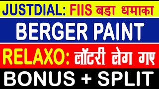 JUSTDIAL SHARE NEWS BERGER PAINT SHARE NEWS RELAXO SHARE NEWS SPLIT stockmarket [upl. by Ulrika542]