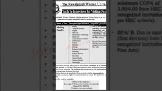 Rawalpindi Women University Jobs September 2023 [upl. by Monson]