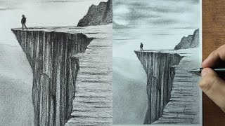 How to Draw CLIFFS with Pencil Step by Step Landscape Drawing [upl. by Cargian]