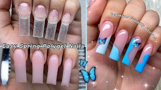 EASY SPRING POLYGEL NAILS🦋 BEGINNER FRIENDLY NAIL ART amp BLUE SPRING NAIL DESIGN  Nail Tutorial [upl. by Brendan]