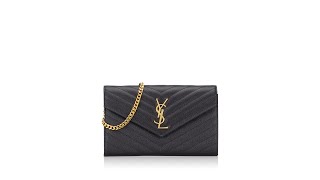 Saint Laurent Grain De Poudre Matelasse Chevron Monogram Chain Wallet Black [upl. by Obocaj875]