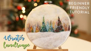 How To Needle Felt Magical Winter Landscape ❄️ Needle Felting 2D Picture 🌲Tutorial For Beginners [upl. by Aimar]