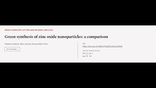 Green synthesis of zinc oxide nanoparticles a comparison  RTCLTV [upl. by Petta]