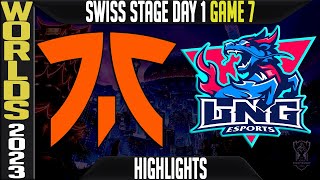 FNC vs LNG Highlights  Worlds 2023 Swiss Stage Day 1 Round 1  Fnatic vs LNG Esports [upl. by Baillie]