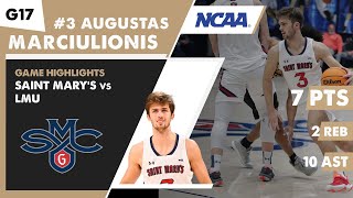 AUGUSTAS MARCIULIONIS game highlights Saint Marys Gaels vs Santa Clara Broncos  Game 17  NCAA [upl. by Aspa]