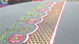 Easy hand embroidery design Artistic border line embroidery Border line tutorialहाथ का काम শাড়ী [upl. by Michaeline]