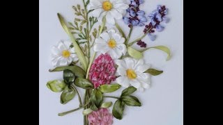 Вышивка лентами полевых трав и цветов Embroidery field flowers and herbs 刺绣领域的花卉和草药 Alsu Galimova [upl. by Aniale]