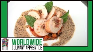 Chicken RouladeGrainy Mustard Sauce bed of Ratatouille How to use Caul Fat Crepinette de Poulet [upl. by Ahtis556]