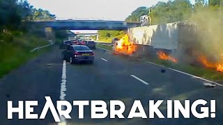 UNBELIEVABLE UK LORRY DRIVERS  Dangerous Overtake Causes Crash Idiot Brake Check TBoned 20 [upl. by Ergener]