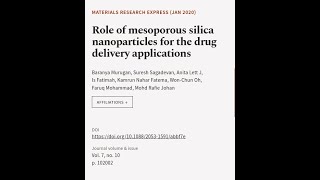 Role of mesoporous silica nanoparticles for the drug delivery applications  RTCLTV [upl. by Demetris699]