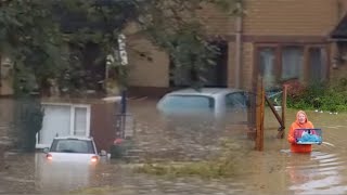 Just minutes ago Storm in UK flooding hit catcliffe buildingcars underwater [upl. by Eelirak977]