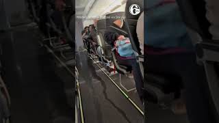 Plane passengers heading to Newark NJ horrified as liquid from restroom leaks down aisle [upl. by Lerrud429]