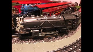 Prewar Lionel Trains 249E Steam Locomotive pulling 2600 freight cars on a layout [upl. by Hadria788]