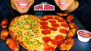 ASMR PAPA JOHNS PIZZA amp WINGS MUKBANG  HEART SHAPED PIZZA VALENTINES EATING CHALLENGE  NO TALKING [upl. by Jadda]