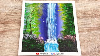 Waterfall  How to Paint Waterfall in Forest Acrylic Painting for Beginners  Joy of Art 129 [upl. by Ennaylime]