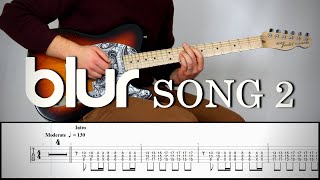 BLUR  SONG 2  Guitar Cover Tutorial FREE TAB [upl. by Nwahsal]