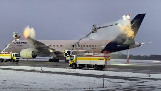 Deicing of Lufthansa Airbus A350941 at Munich Airport  11 December 2022 [upl. by Cavan86]