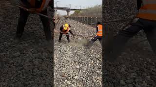 Ballasted track gravel laying process [upl. by Hjerpe]