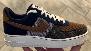 Nike Air Force 1 Low Premium Tweed Corduroy Blue Brown Shoes [upl. by Novak715]