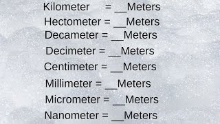 killometer hectometer decameter decimeter meter millimeter micrometer nanometer to meters [upl. by Lichtenfeld384]