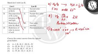 Match list I with List II\n\n\n\n\nList I\n\n\nList II\n\n\n\n\nA\n\n\nDecomposition of H2O2\n [upl. by Ettennal405]