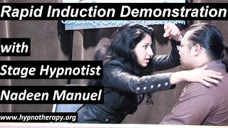 Female Stage Hypnotist Rapid Induction demonstration on live TV Nadeen Manuel Hypnosis [upl. by Delfine888]