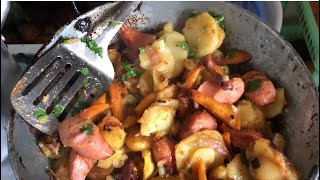 Preparing Sautéed Potatoes and Smokies [upl. by Alebasi]