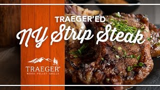 Making some New York Strip Steaks with the new Traeger Steak Pellets Steak Rub and Chimichurri mix [upl. by Gunner]