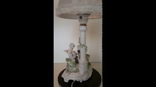 Capodimonte porcelain angels figurine Italian table lamp with shade [upl. by Ellened]