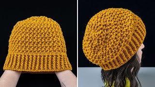 A very easy crochet hat  interesting stitch pattern [upl. by Engelbert]