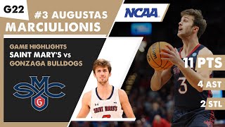 AUGUSTAS MARCIULIONIS game highlights Saint Marys Gaels vs Gonzaga Bulldogs  Game 22  NCAA [upl. by Brinson]