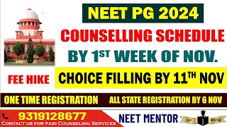 NEET PG 2024 ll Counseling Schedule by 1st week of Nov ll Fee Hike ll Choice Filling start by 11 Nov [upl. by Livvi]