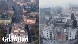 Ukraine drone footage shows before war and after the invasion [upl. by Andaira]