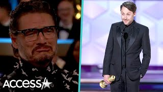 Kieran Culkin Jokingly Tells Pedro Pascal To ‘Suck It’ In Golden Globes Speech [upl. by Ahsener]