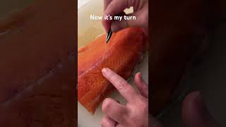 Pulling pin bones from salmon fillets is kind of annoying but also nostalgic from my childhood [upl. by Eli619]