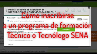 Inscribirse a un programa de formación SENA Técnico o Tecnólogo virtual o presencial SENA SOFIA PLUS [upl. by Kcirtap]