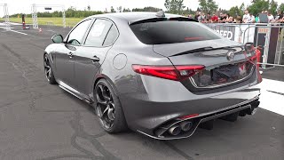 Alfa Romeo Giulia Quadrifoglio 29 V6 with RAGAZZON EXHAUST Drag Racing Accelerations Sound [upl. by Annuahs814]