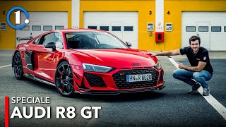 Audi R8 GT 2022  620 CV brutali La prova in PISTA e in DRIFT [upl. by Rohclem]