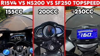 NS 200 vs GIXXER SF 250 vs R15 V4  0 TO 100  TOPSPEED  SHOCKING RESULTS [upl. by Alat]