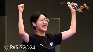 South Koreas Yang Jiin precise in the clutch to secure womens pistol gold  Paris Olympics [upl. by Marve805]